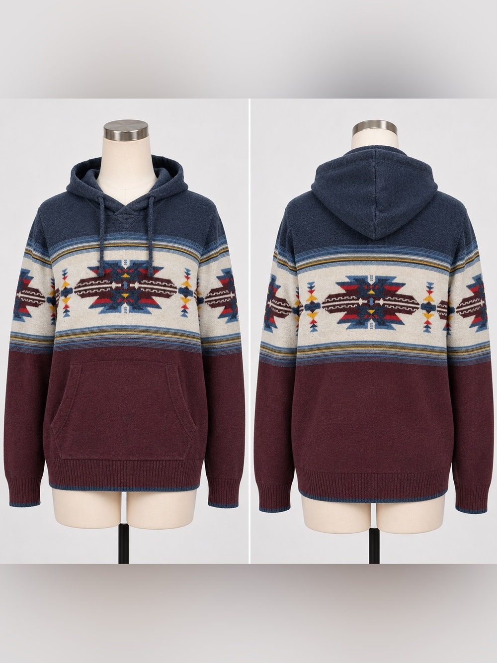 American Eagle Southwest Aztec Knit Hoodie Sweater Large